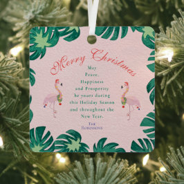 Tropical Pink Christmas Flamingo Weihnachtsmannmüt Ornament Aus Metall