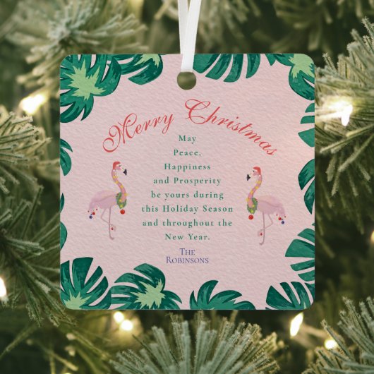 Tropical Pink Christmas Flamingo Weihnachtsmannmüt Ornament Aus Metall (InSitu)
