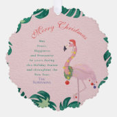 Tropical Pink Christmas Flamingo Weihnachtsmannmüt Ornament Karte (Vorderseite)