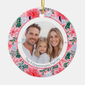 Tropical Pink Christmas Floral 2 Family Photos Keramik Ornament (Vorne)