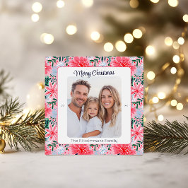 Tropical Pink Christmas Floral Photo Feiertagskarte