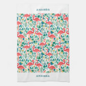 Tropical Pink Flamingo an tropical leaves pattern Geschirrtuch (Vertikal)