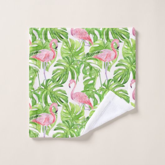 Tropical Pink Flamingo Badhandtuch Set (Waschlappen)