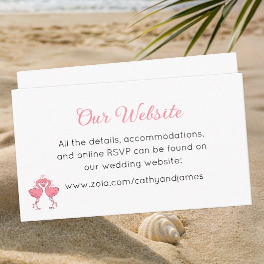 Tropical Pink Flamingo Beach Luau Wedding Website Begleitkarte