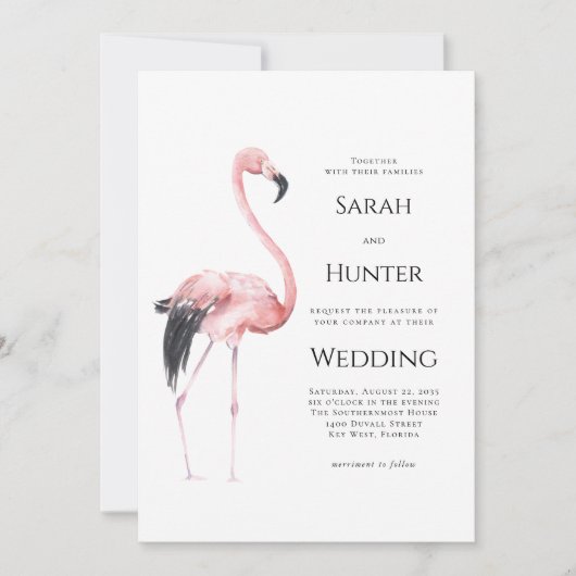 Tropical Pink Flamingo Beach Wedding Einladung (Vorderseite)