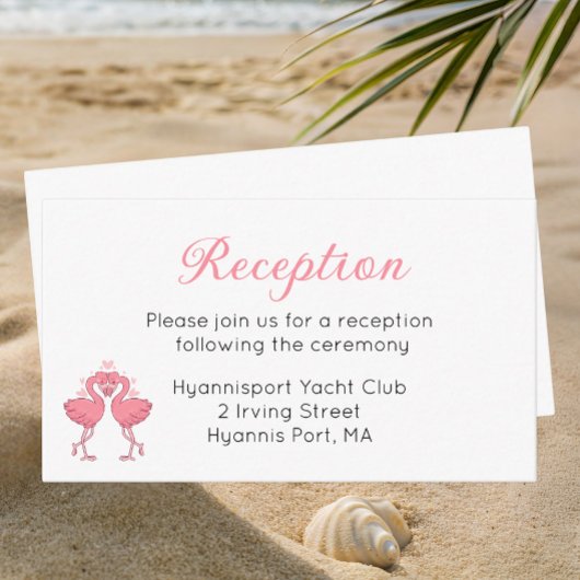 Tropical Pink Flamingo Beach Wedding Reception  Begleitkarte