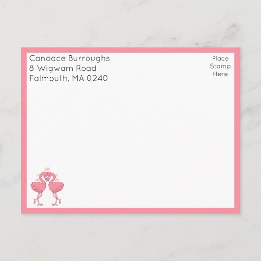 Tropical Pink Flamingo Beach Wedding Save the Date Postkarte (Rückseite)