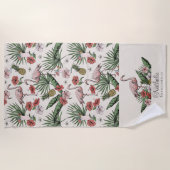 Tropical Pink Flamingo Blumenmuster Elfenbein Strandtuch (Vorderseite)