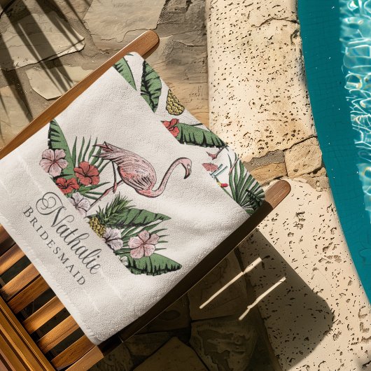 Tropical Pink Flamingo Blumenmuster Elfenbein Strandtuch