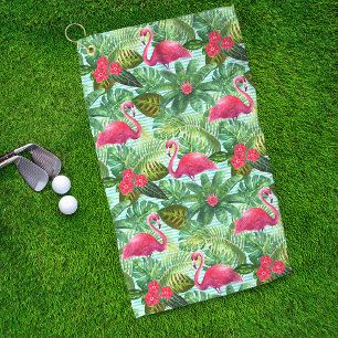Tropical Pink Flamingo Floral Girl Pattern Golfhandtuch