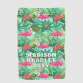Tropical Pink Flamingo Floral Girly Muster Custom Golfhandtuch (Vorderseite)