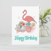 Tropical Pink Flamingo Gold Glitzer Happy Birthday Karte (Stehend Vorderseite)