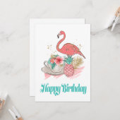 Tropical Pink Flamingo Gold Glitzer Happy Birthday Karte (Vorderseite/Rückseite Beispiel)