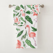 Tropical Pink Flamingo Pattern v2 Badezimmer Badhandtuch Set (Insitu)