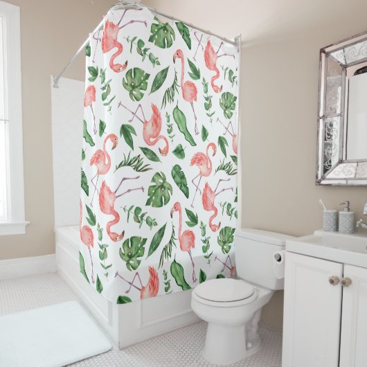 Tropical Pink Flamingo Pattern v2 Badezimmer Duschvorhang (Beispiel)