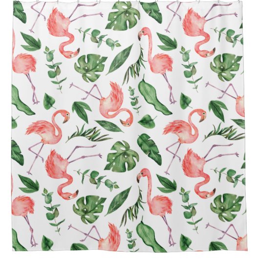Tropical Pink Flamingo Pattern v2 Badezimmer Duschvorhang (Vorderseite)