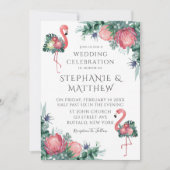 Tropical Pink Flamingo Peony Floral Wedding Einladung (Vorderseite)