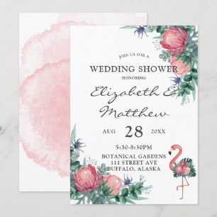 Tropical Pink Flamingo Peony Polterabend Einladung