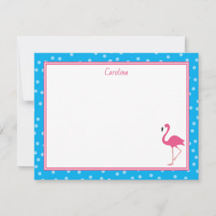 Tropical Pink Flamingo Polka Dots Blue Stationery Mitteilungskarte