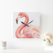 Tropical | Pink Flamingo Quadratische Wanduhr (Zuhause)