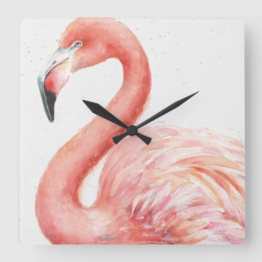Tropical | Pink Flamingo Quadratische Wanduhr (Vorderseite)
