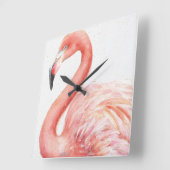 Tropical | Pink Flamingo Quadratische Wanduhr (Winkel)