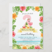 Tropical Pink Flamingo Summer Girl 2. Einladung (Vorderseite)