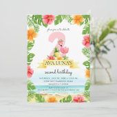 Tropical Pink Flamingo Summer Girl 2. Einladung (Stehend Vorderseite)