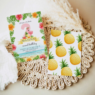 Tropical Pink Flamingo Summer Girl 2. Einladung