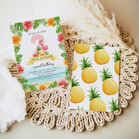 Tropical Pink Flamingo Summer Girl 2. Einladung