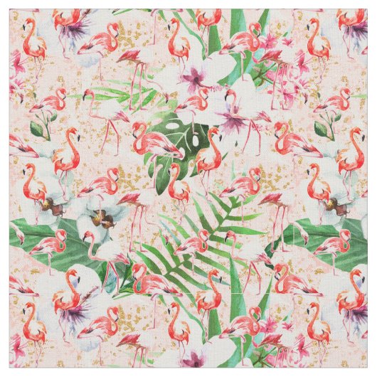 Tropical Pink Flamingos Fabric Stoff (Nahaufnahme)