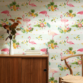 Tropical Pink Flamingos & Plant Pattern Striped Tapete