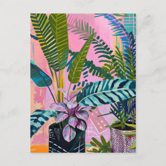Tropical pink flamingos set against lush green feiertagspostkarte