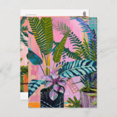 Tropical pink flamingos set against lush green postkarte (Vorne/Hinten)