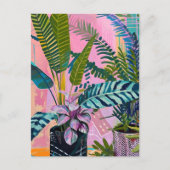 Tropical pink flamingos set against lush green postkarte (Vorderseite)