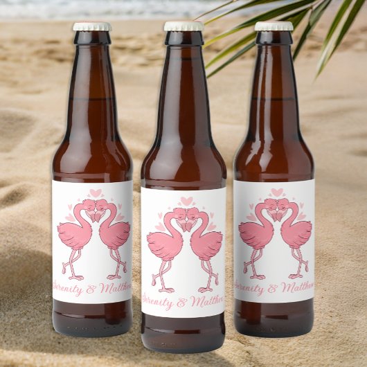 Tropical Pink Flamingos Summer Beach Wedding Bierflaschenetikett