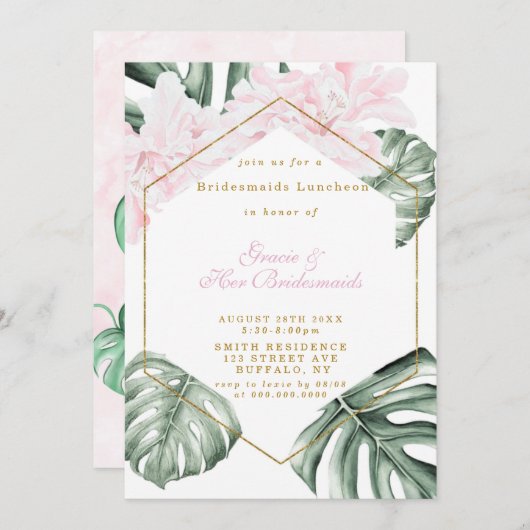 Tropical Pink Floral Bridesmaids Luncheon Invites (Vorne/Hinten)