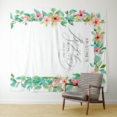 Tropical Pink Floral Elegantes Script-Brautparty Wandteppich (Beispiel (Horizontal))