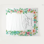 Tropical Pink Floral Elegantes Script-Brautparty Wandteppich (Vorderseite (Horizontal))