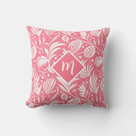 Tropical Pink Floral Pattern Diamond Monogram Kissen