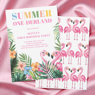 Tropical Pink Girls Summer 1st Birthday Party Einladung
