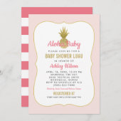 Tropical Pink Gold Ananas Baby Girl Shower Luau Einladung (Vorne/Hinten)