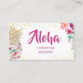Tropical Pink Gold Ananas Floral Business Card Visitenkarte (Vorderseite)