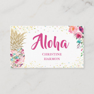 Tropical Pink Gold Ananas Floral Business Card Visitenkarte