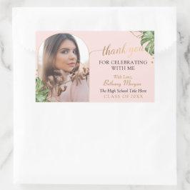 Tropical Pink Gold Arch Foto Abschluss Vielen Dank Rechteckiger Aufkleber