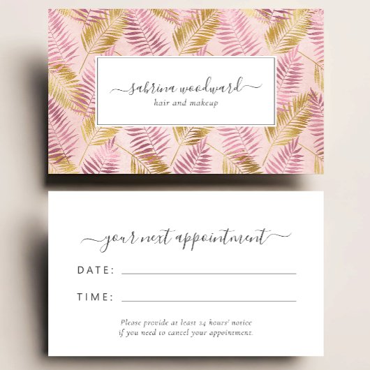 Tropical Pink Gold Blush Foliage Appointment Visitenkarte