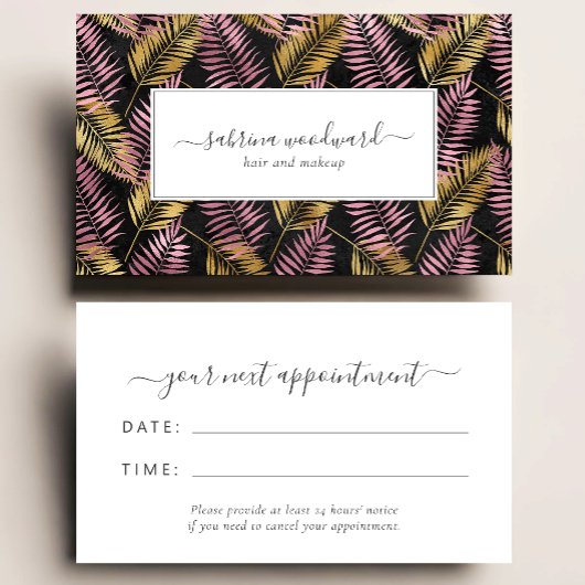 Tropical Pink Gold Dark Foliage Appointment Visitenkarte
