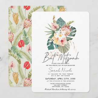 Tropical Pink Hibiscus Botanical Bat Mitzvah Einladung