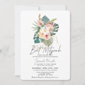 Tropical Pink Hibiscus Botanical Bat Mitzvah Einladung (Vorderseite)