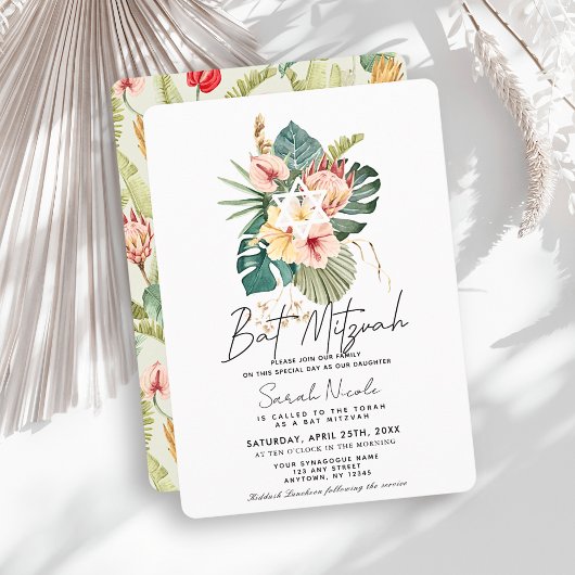 Tropical Pink Hibiscus Botanical Bat Mitzvah Einladung